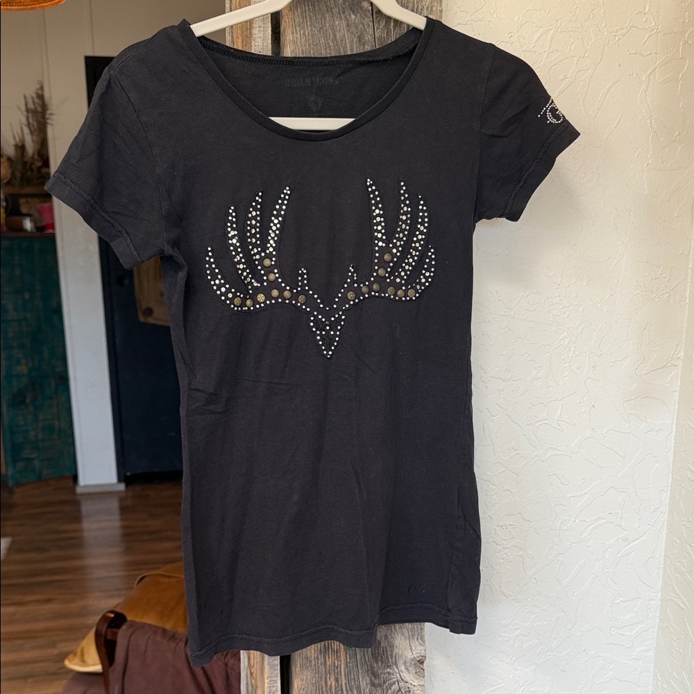 Girls with Guns Black Studded Antler Design Women's Top